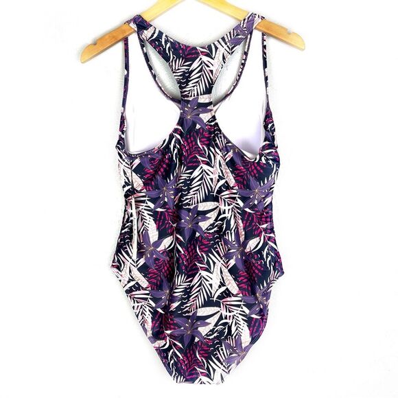 Nicole Miller Purple Palm Print Racer Back One Piece Swimsuit size large - Picture 2 of 6